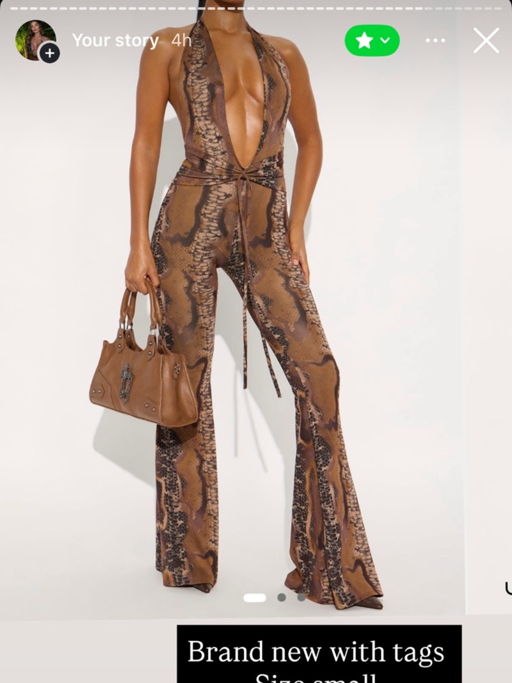 Brown Snake-Print Wide Leg Jumpsuit - Unbranded